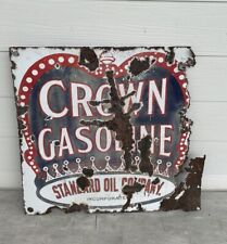 Crown Gasoline Flange Sign Original Standard Oil 26” X 26” picture
