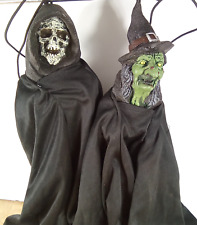 Vtg Halloween Hanging Witch & Skeleton Paper Magic Group Plastic Heads 14