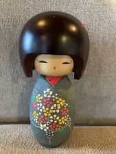 VINTAGE JAPANESE KOKESHI WOODEN GIRL DOLL FLORAL DRESS picture
