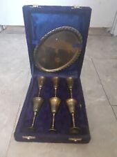 Vintage Brass Tray With Glasses Tumblers Lot  in Box picture