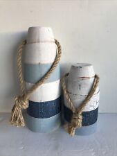 2 Buoy Round White & Blue  Decorative Item 8” & 5.5” Tall picture