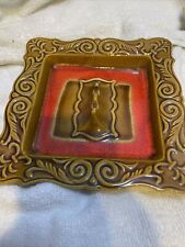 Large 1970’s Vintage USA EA-10-2S - Drip Glaze Ceramic Ashtray - Brown & Red.  picture