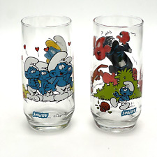 1982 VTG Smurf Glass Collection Smurfette Smurfs Gargamel Azrael SET OF 2 Peyo picture