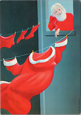 French Christmas Santa Smoking Cigarette Waits Clothesline E. Noviant Paris Art picture