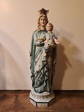 Antique Porcelain Bisque Madonna Virgin Mary With Baby Jesus Chapel Altar Statue picture