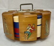 Vintage Spinning Wood Carousel Poker Chip and Card Caddy 200 multicolor chips picture