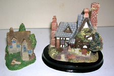 Qty 2 Cottage Village Houses ~ Wood Base ~ Early 1990's picture