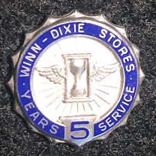 Vintage Winn - Dixie Stores 5 Years Service Lapel Pinback w/ Hourglass Sterling picture
