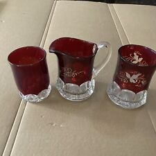 Lot of 3 Vintage Ruby Red Glassware. 1-Creamer/2 cups picture