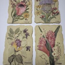 Vintage Cheri Blum Carved Ceramic Floral Wall Art Plaques Botanical Bouquet picture