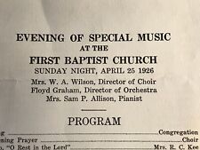 Denton Tx First Baptist Church 1926 Evening Special Music Program Graham picture