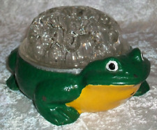 Vintage Cast Iron Metal Green Yellow Bullfrog Flower Frog Clear Glass Insert picture