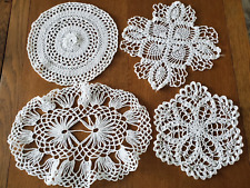 4 Different Vintage White Crochet Doilies Round Oval Raised Pineapple picture