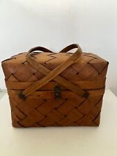 Antique Early 1900's Woven Split Wood Picnic Basket Hinged 2 Handles 11.5