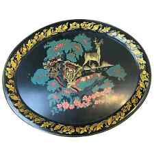 Antique Decorative Toleware Large Metal Platter Bavarian Stag  Forest Goldleaf picture