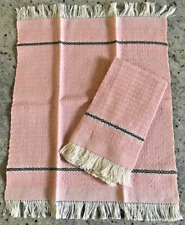 Vintage Pink Cotton Towel Black Gold Metallic Detail Fringe Towels 2pc NEW NOS picture