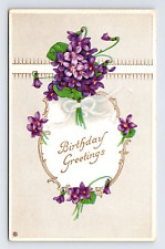 c1907 Postcard Birthday Greetings Forget Me Not Flowers Embossed picture