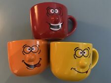 Set of 3 Colorful Silly Face 3D Ceramic Mugs. picture