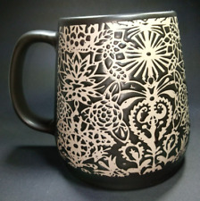OpalHouse Mug Stoneware Large Wide Stenciled Cup Matte Dark Brown Cream EUC 22oz picture