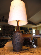 Vintage Mid Century Modern wood &brass Cork Table Lamp 1965+orig.shade picture