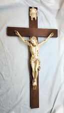 Antique Cross Wood wall Crucifix Jesus Christ Christianity 33 inches hand craved picture