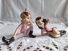 Vintage  Ceramic Pixie Christmas Elf Sitting Figurines MCM picture
