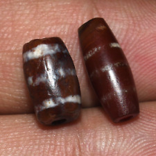 2 Ancient Etched Carnelian Bead with Stripes from Pakistan in good condition picture