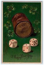 1908 A Happy New Year Shamrock Gambling Dice Embossed Posted Antique Postcard picture