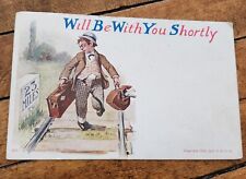Vtg 1909 Humorous Litho Postcard WILL BE WITH YOU SHORTLY Man on Railroad Track picture