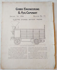 Rare 1904 GIBBS ENGINEERING ELECTRIC STORAGE BATTERY TRUCK Brochure - EXCELLENT picture