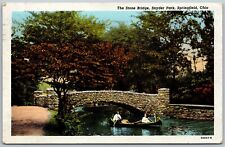 Vtg Springfield Ohio OH Stone Bridge Snyder Park 1940s View Linen Postcard picture