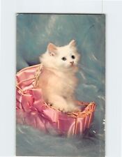 Postcard A Very Cute White Kitten in a Basket picture