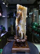 15.18LB TOP Natural Petrified wood quartz carved crystal Mineral specimen+stand picture