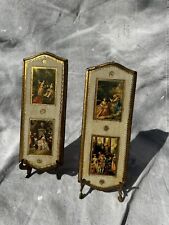 2 Vintage Italian Florentine Gold Gilded Wall Plaques Art Lady Scenes 7 x 20 in. picture