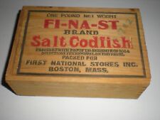 Antique vtg Wooden FI NA ST Codfish Advertising Finger Jointed/Dovetail Side Box picture