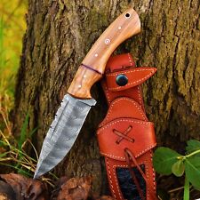 Custom Handmade Damascus Steel Hunting Fixed Blade Knife With Leather Sheath picture