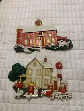 Vtg.Homco 1975 Red Barn & Farmhouse Wall Art Plaques Set/2  Hard Plastic Rustic picture