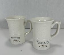 Set of 2 Irish Blessing Mugs Russ Berrie White Embossed Celtic Knot Coffee Cups picture