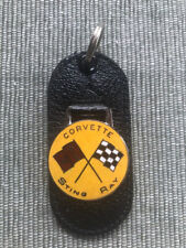 Vintage Leather Car Keychain Vintage Key Ring Corvette Sting Ray, Yellow NOS picture