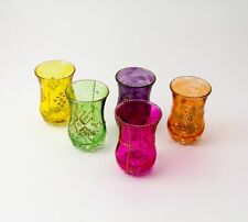 Beautiful Tinted Hand Painted Colourful Old Fashioned Lowball Glasses Set of 5  picture