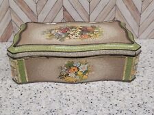 Vintage 1930s Art Deco Embossed Floral Pattern Tin Box Hinged Lid Holland picture