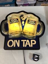RARE LIGHTED BUD LIGHT ON TAP SIGN HARD PLASTIC VINTAGE 1987 WORKING COND 18X18 picture