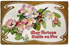 Antique Postcard 1900s BPC MAY FORTUNE SMILE ON YOU Apple Blossoms Embossed picture