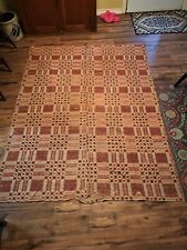 Early 19th Century Hand Woven Coverlet Rust, Blue  and Tan picture
