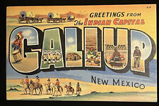 Gallup New Mexico Large Letter Greetings Wagons Cowboys NM Postcard c1930 picture