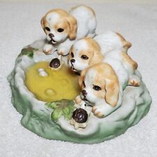 Vintage Puppies at the Pond Figurine Home Decor Dog Baby Turtles Ceramic Taiwan picture