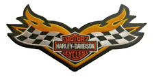 HARLEY DAVIDSON CHECKERED FLAG WITH FLAMES LARGE IRON ON PATCH 7X4 INCH picture