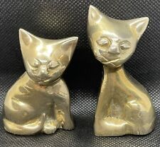 Pair of Vintage Mid-Century Modern Solid Brass Sitting Cat Figurines  picture