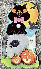 Halloween Scene Die Cut 2 Sided Window Poster Black Cat Bats Spider 15” Vintage picture
