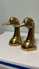 Vintage Pair Solid Brass Mallard Duck Bird Book Ends Bookends MCM 7” Tall picture